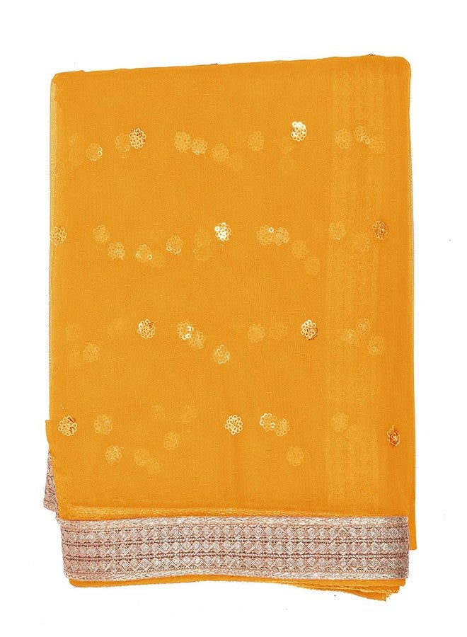 themilestocks TMS Woman's Embellished Net Dupatta Scarf Shawl Wrap Soft Indian Bridal Wedding (Mustard Yellow) - Image 3